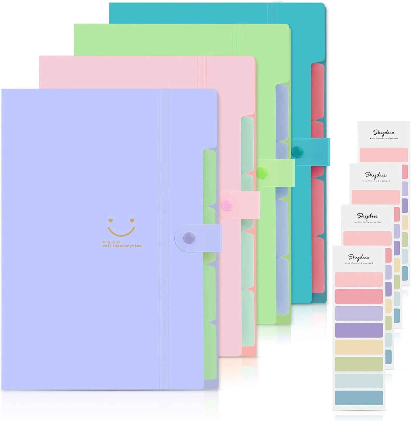 Expanding File Folder with 32 Labels, 5 Pockets A4 Letter Size Accordion Folder Paper Organizer for School and Office Pack of 4