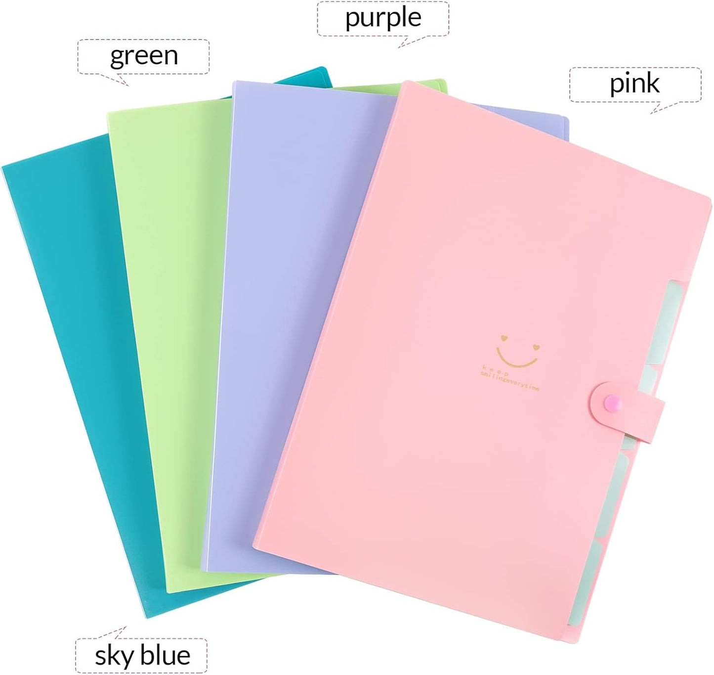 Expanding File Folder with 32 Labels, 5 Pockets A4 Letter Size Accordion Folder Paper Organizer for School and Office Pack of 4