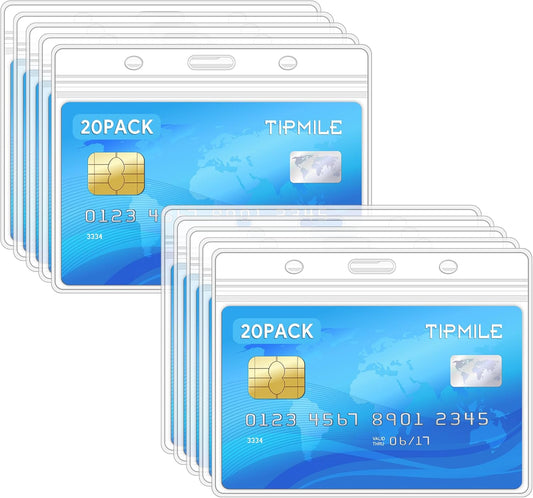 20 Pack Badge Holder Clear Waterproof ID Holder with Resealable Zip 4.1" x 3.3" Horizontal Name Tag Holder for Nurses and Office, Fits ID Card/Credit Card/Student Card