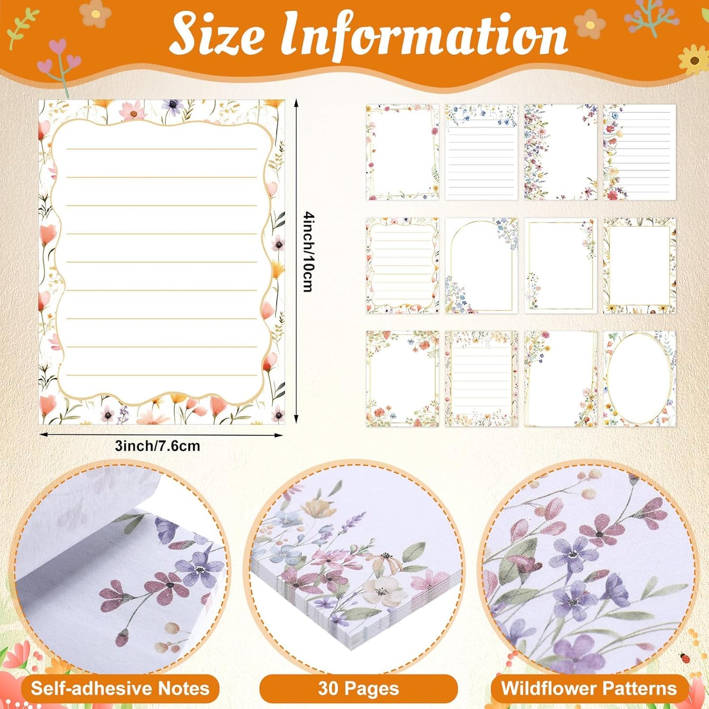 24 Pcs Wildflower Sticky Notes with Pens Floral Theme Teacher Gifts for Women to Do List Memo Pads Self Adhesive Notepads Black Ink Ballpoint Pen for Spring Birthday Party Favors(Classic)