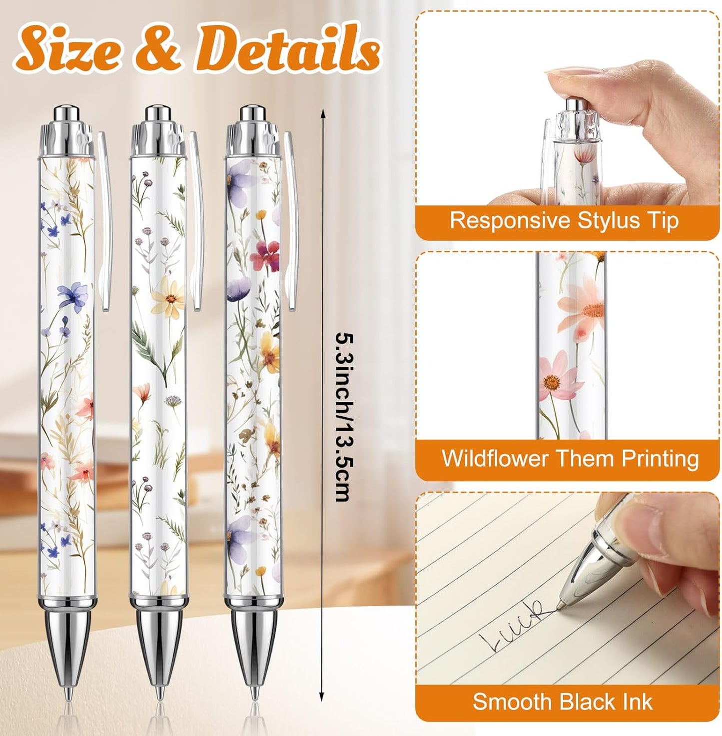 24 Pcs Wildflower Sticky Notes with Pens Floral Theme Teacher Gifts for Women to Do List Memo Pads Self Adhesive Notepads Black Ink Ballpoint Pen for Spring Birthday Party Favors(Classic)
