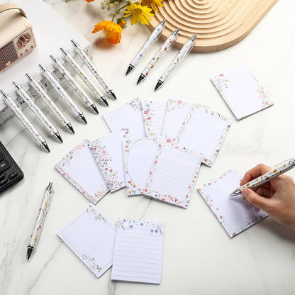 24 Pcs Wildflower Sticky Notes with Pens Floral Theme Teacher Gifts for Women to Do List Memo Pads Self Adhesive Notepads Black Ink Ballpoint Pen for Spring Birthday Party Favors(Classic)