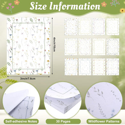 24 Pcs Wildflower Sticky Notes with Pens Floral Theme Teacher Gifts for Women to Do List Memo Pads Self Adhesive Notepads Black Ink Ballpoint Pen for Spring Birthday Party Favors(Classic)