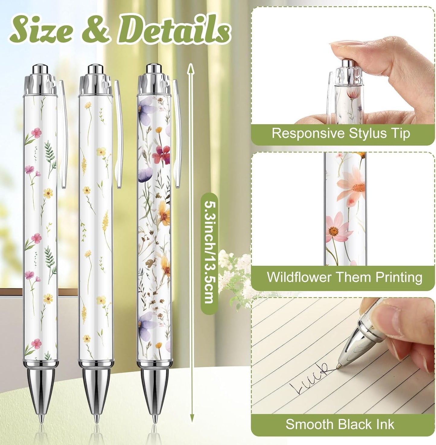 24 Pcs Wildflower Sticky Notes with Pens Floral Theme Teacher Gifts for Women to Do List Memo Pads Self Adhesive Notepads Black Ink Ballpoint Pen for Spring Birthday Party Favors(Classic)
