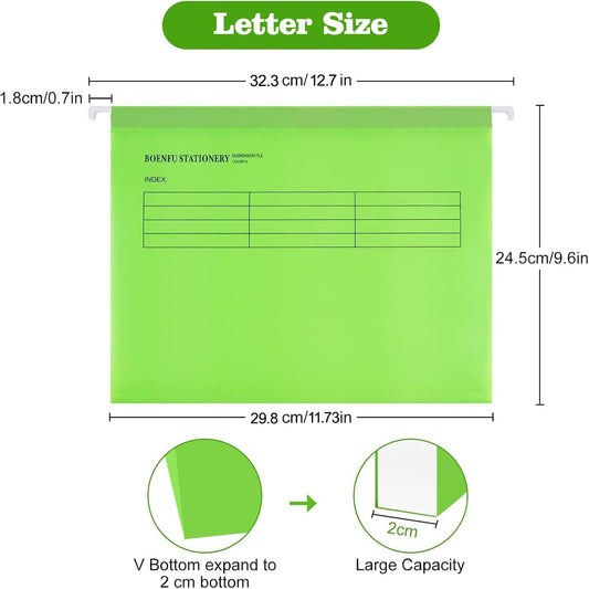 24-Pack Plastic Hanging File Folders Letter Size Expandable | Sturdy Document Organizer Assorted Colors with Adjustable Tabs, 2 Markers