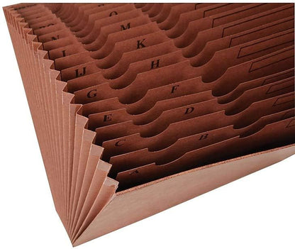 Letha‑Tone Expanding File, A–Z Alphabetical Index, 21‑Pocket Organizer, Letter Size, Brown Redrope